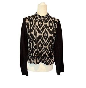 Willow & Clay black and cream geometric pattern 100% cotton zip tapestry blazer